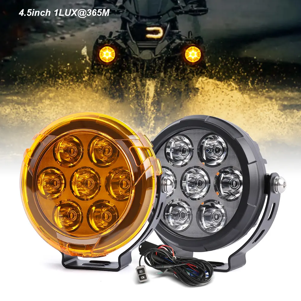Upgraded 4.5inch Motorcycle Spotlight With Amber Backlight