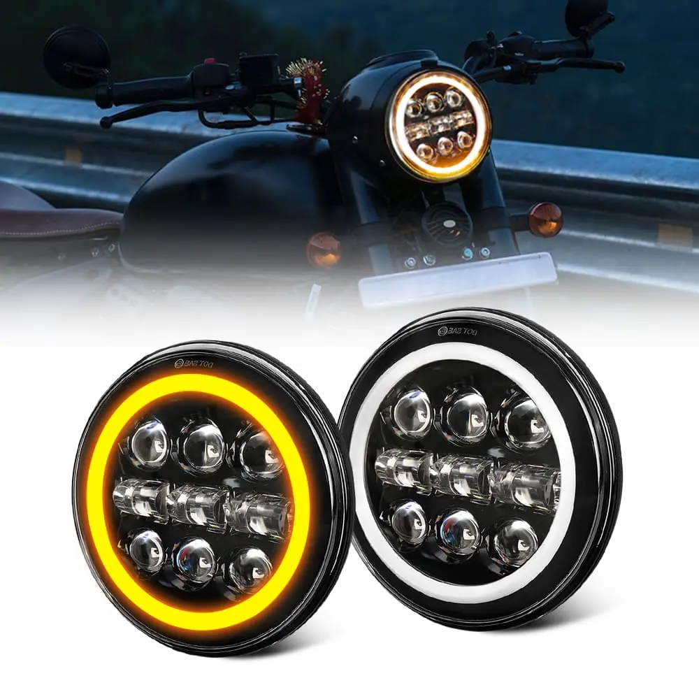 5.75 Inch Led Headlight For Motorcycle With White Amber DRL