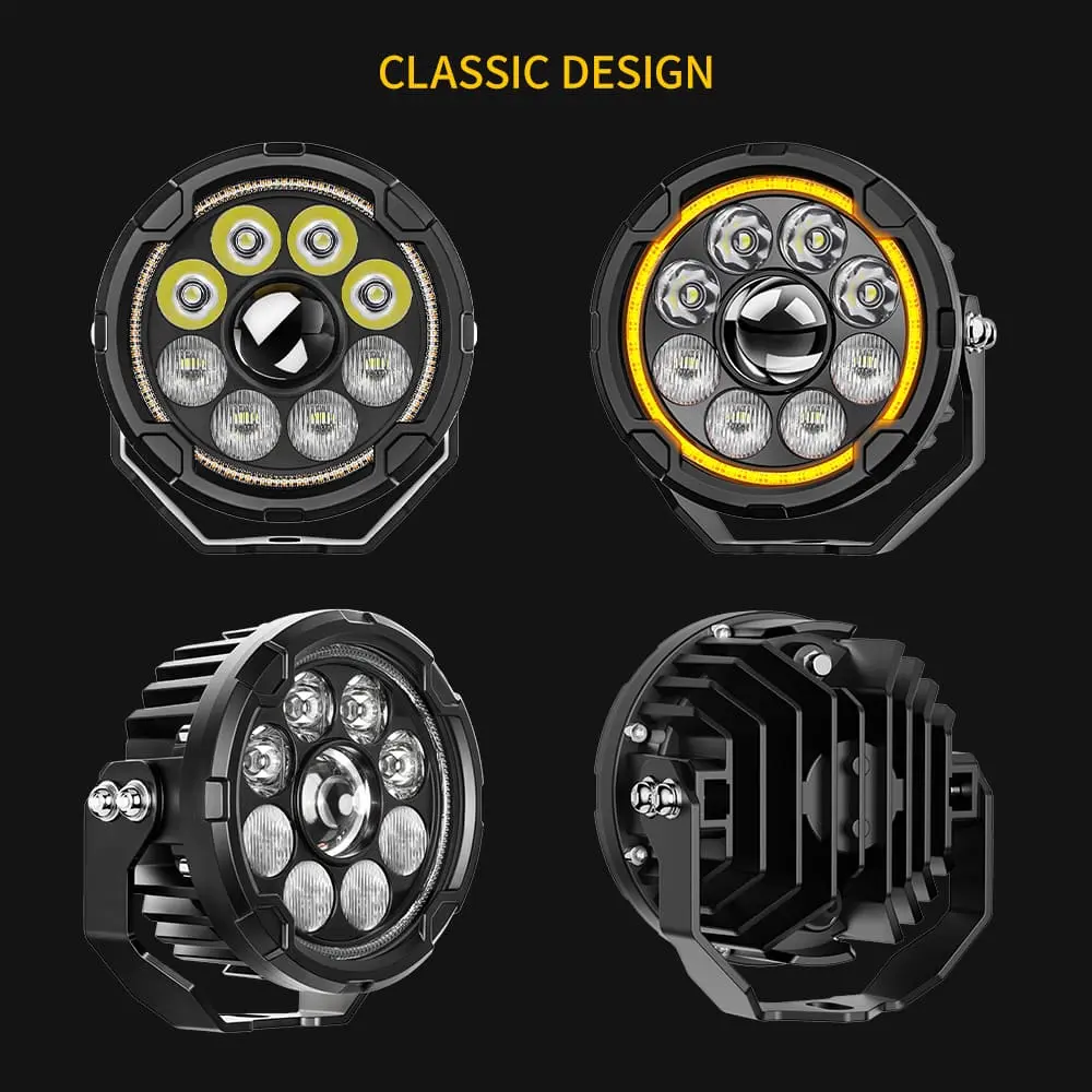 Classic round LED auxiliary lights for motorcycles with symmetrical design and rugged construction.jpg